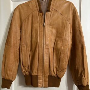 Men's Tan Leather Bomber Jacket